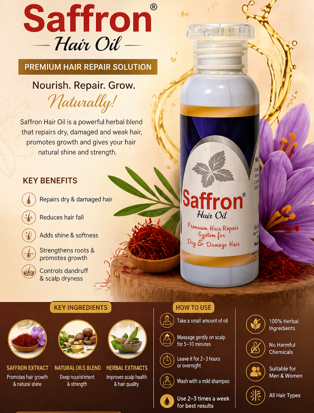 Saffron Hair Oil – Premium Hair Repair Solution